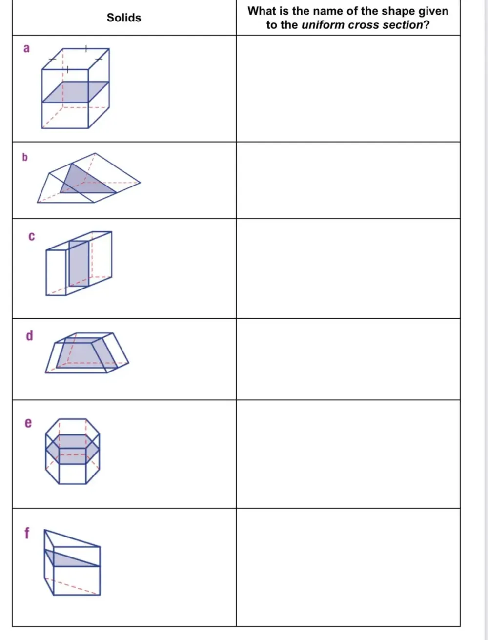 Solved: Solids What is the name of the shape given to the uniform cross ...