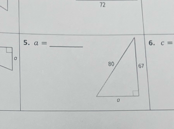 72 
6. 
5. a= _  c=