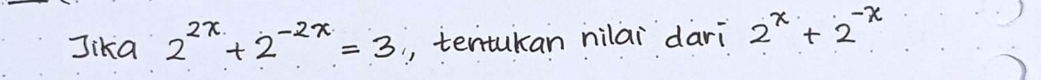 Jika 2^(2x)+2^(-2x)=3 , tentukan nilai dari 2^x+2^(-x)