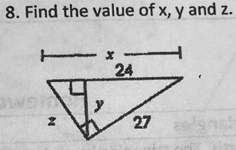 Find the value of x, y and z.