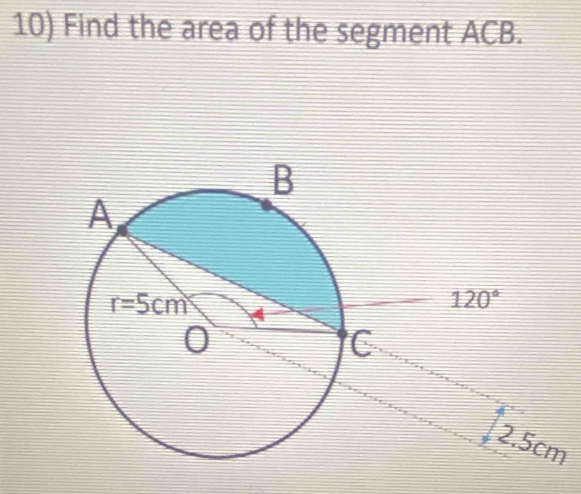 Find the area of the segment ACB.