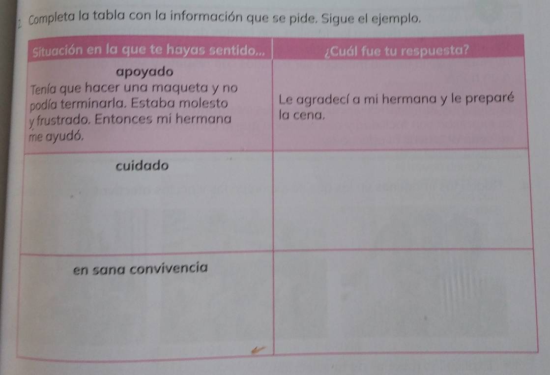 Completa la tabla con la información que se pide. Sigue el ejemplo.