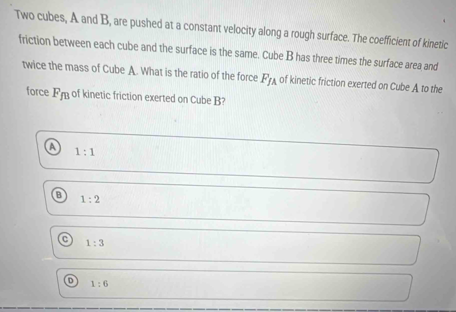 Solved: Two cubes, A and B, are pushed at a constant velocity along a ...