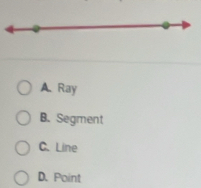 A. Ray
B. Segment
C. Line
D. Point