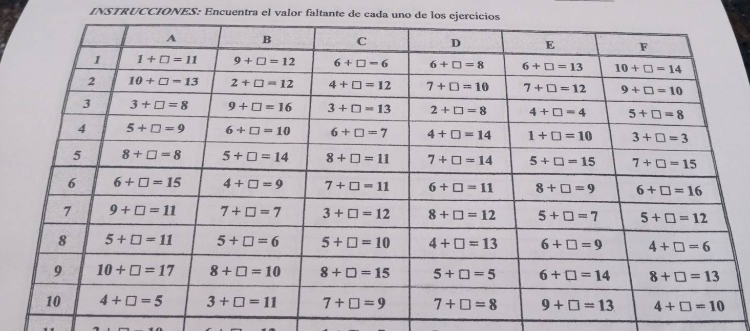 INSTRUCCIONES: Encuentra el valor faltante de cada uno de los ejercicios