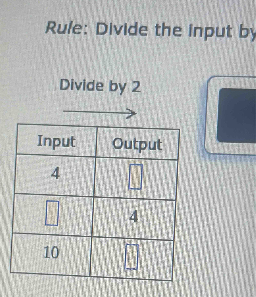 Rule: Divide the input by
Divide by 2