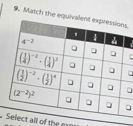 Match the equival.
 1/1 .ll of the eynr