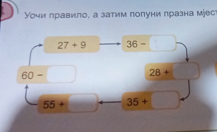 Уочи лравило, а затим поπуни πразна муест
27+9
36-
60-
28+
55+□ 35+