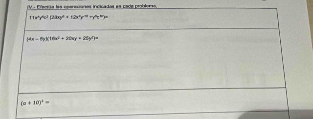 cadas en cada problema.