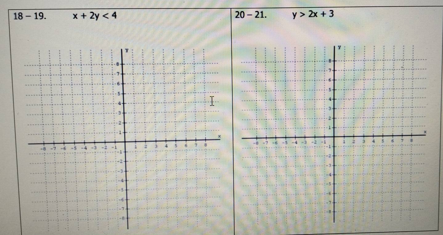 18 - 19. x+2y<4</tex> 20- 21. y>2x+3