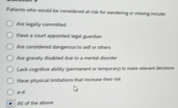 Solved: Patients who would be considered at-risk for wandering or ...