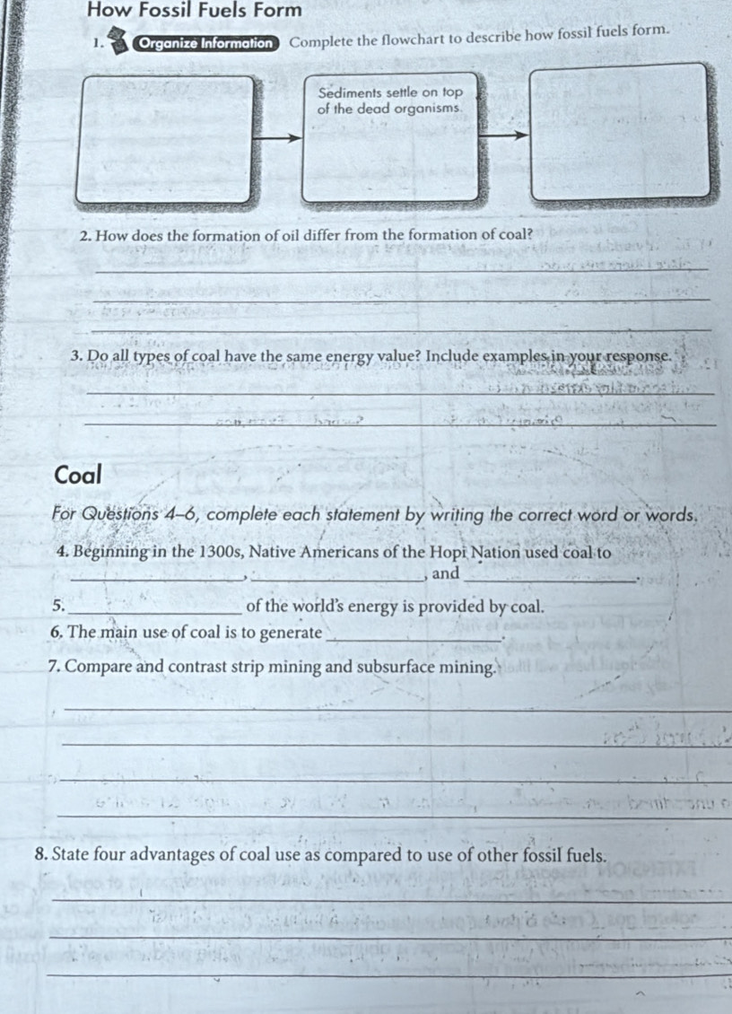 Solved: How Fossil Fuels Form 1. Organize Information Complete the ...