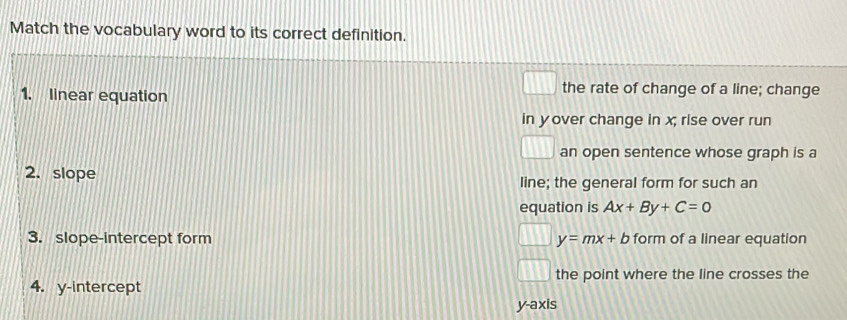 Solved: Match the vocabulary word to its correct definition. the rate ...