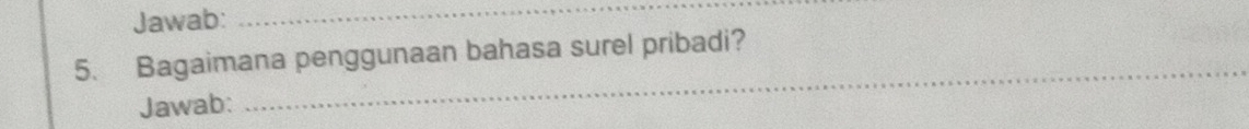 Jawab: 
_ 
_ 
5. Bagaimana penggunaan bahasa surel pribadi? 
Jawab: