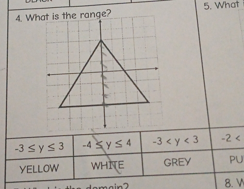 What
-3≤ y≤ 3 -4≤ y≤ 4 -3 -2
YELLOW WHITE GREY PU
8.V