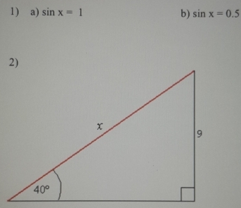 sin x=1 b) sin x=0.5