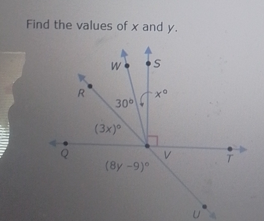 Find the values of x and y.
U