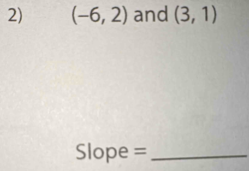 (-6,2) and (3,1)
Slope =_