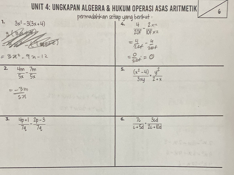 UNGKAPAN ALGEBRA & HUKUM OPERASI ASAS ARITMETIK
1.
2.
3