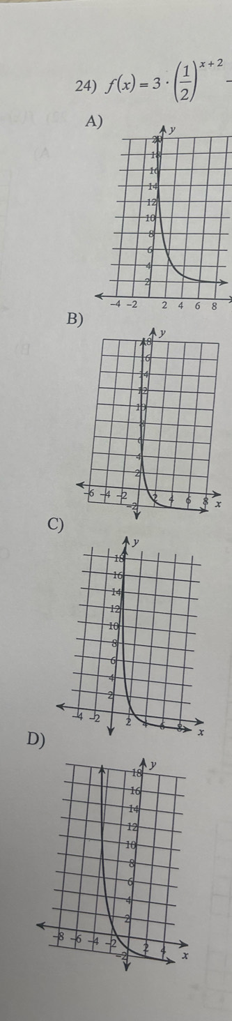 f(x)=3· ( 1/2 )^x+2-
A) 
B) 
C) 
D)