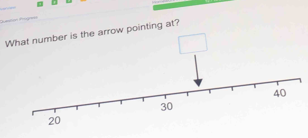 Homew
Question Progress
What number is the arrow pointing at?