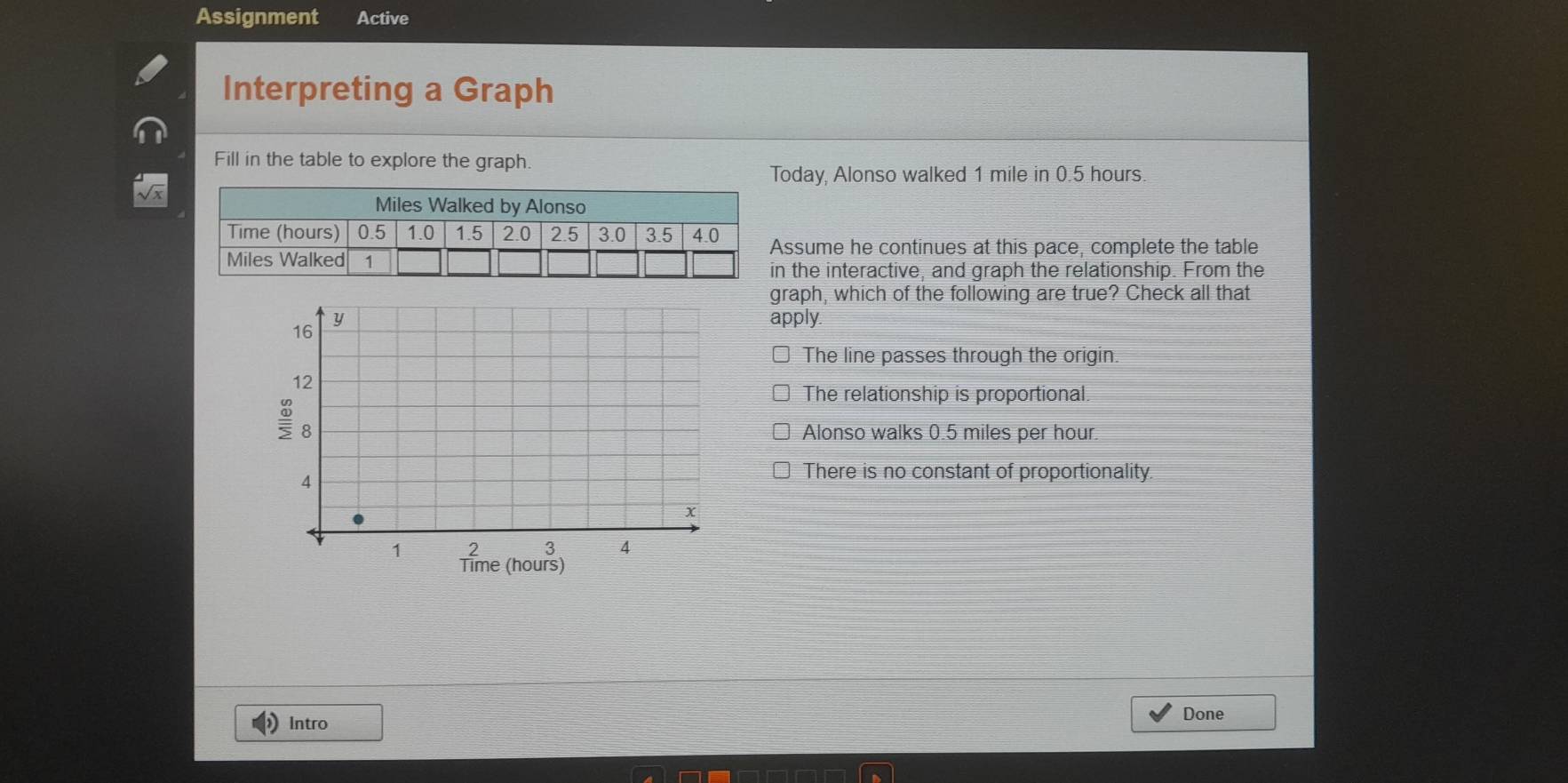 Solved: Assignment Active Interpreting a Graph Fill in the table to ...