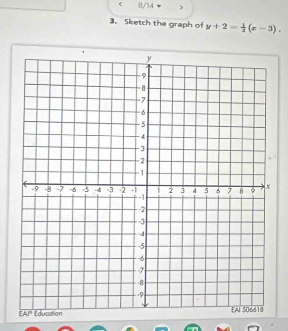 < 8/14 >
3. Sketch the graph of y+2= 1/2 (x-3).