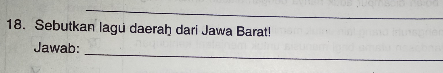 Sebutkan lagu daerah dari Jawa Barat! 
_ 
Jawab: