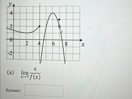 limlimits _xto 7 x/f(x) 
Answer: □