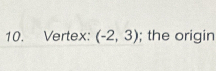 Vertex: (-2,3); the origin