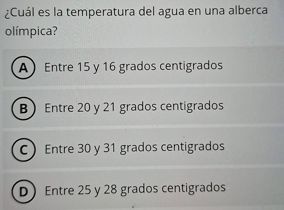 Resuelto:¿Cuál es la temperatura del agua en una alberca olímpica? A ...