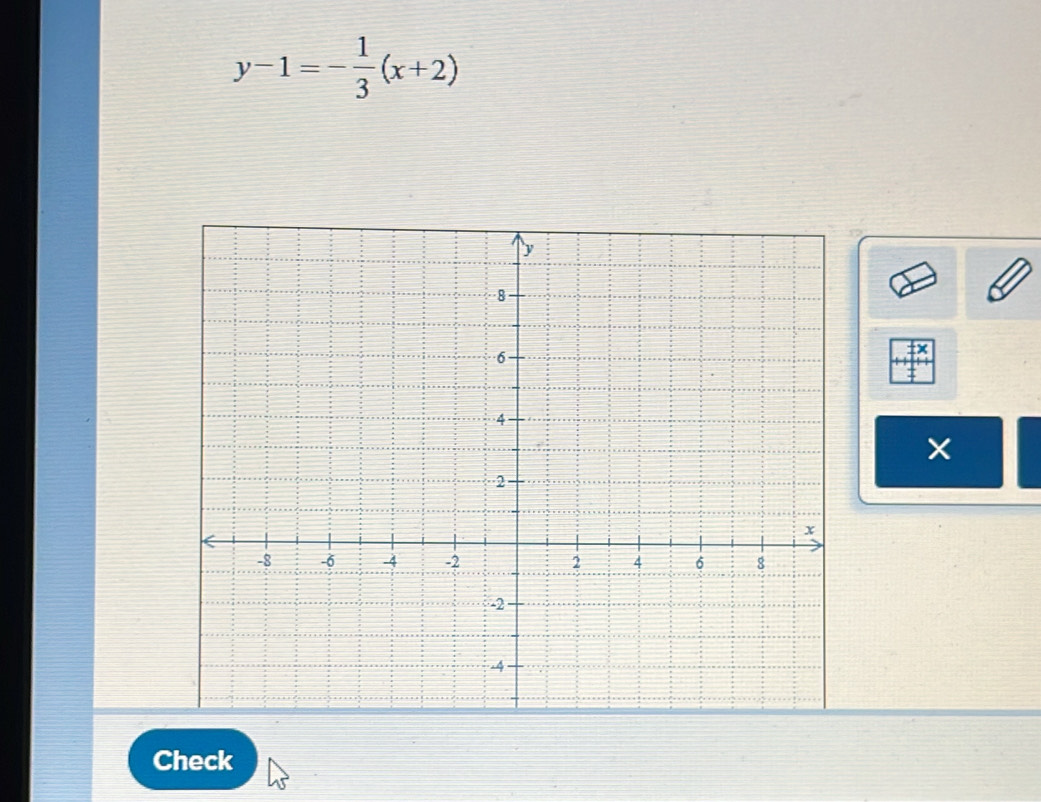 y-1=- 1/3 (x+2)
X
Check