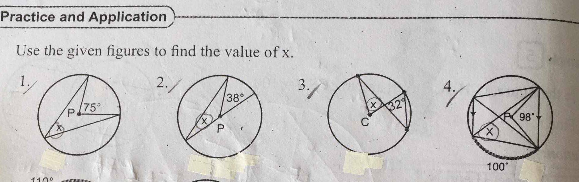 Practice and Application
Use the given figures to find the value of x.
1.
2.
3.
4.
1100