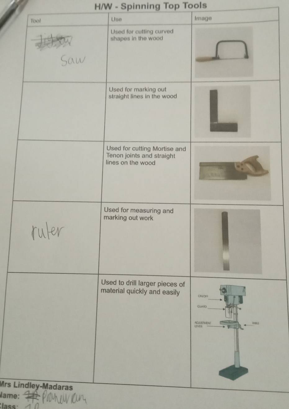 H/W - Spinning Top Tools 
Use Image 
Mrs Li 
Name: 
Class