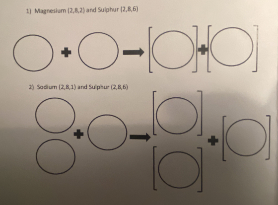 Magnesium (2,8,2) and Sulphur (2,8,6)