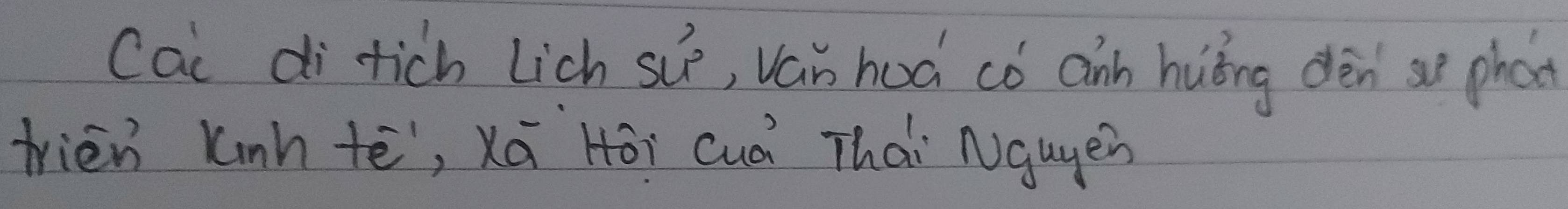 Cai di tich Lich su, ván huá có ann huíng dèn s phoo 
trien Kinh tē, Xā Hōi cuà Thài Nguyen