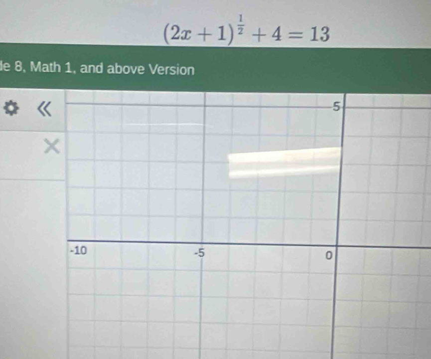 (2x+1)^ 1/2 +4=13
le 8, Math 1, and above Version