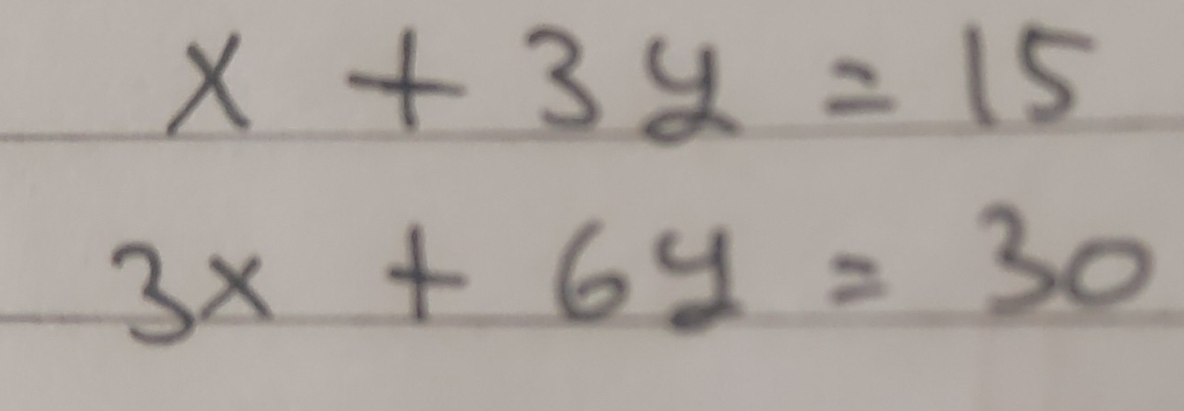 x+3y=15
3x+6y=30