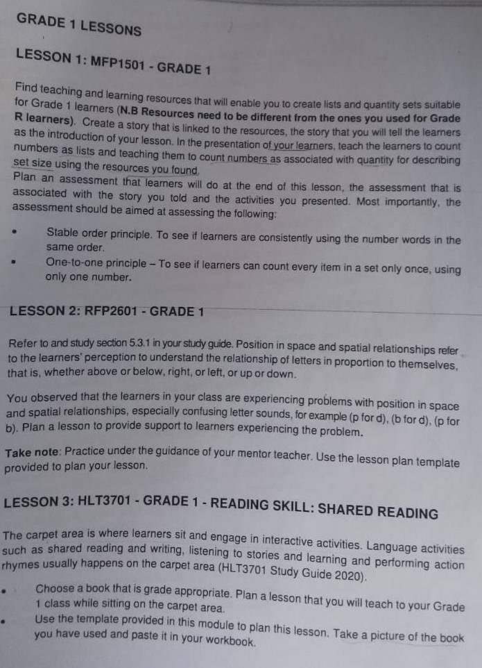 Solved: GRADE 1 LESSONS LESSON 1: MFP1501 - GRADE 1 Find teaching and ...