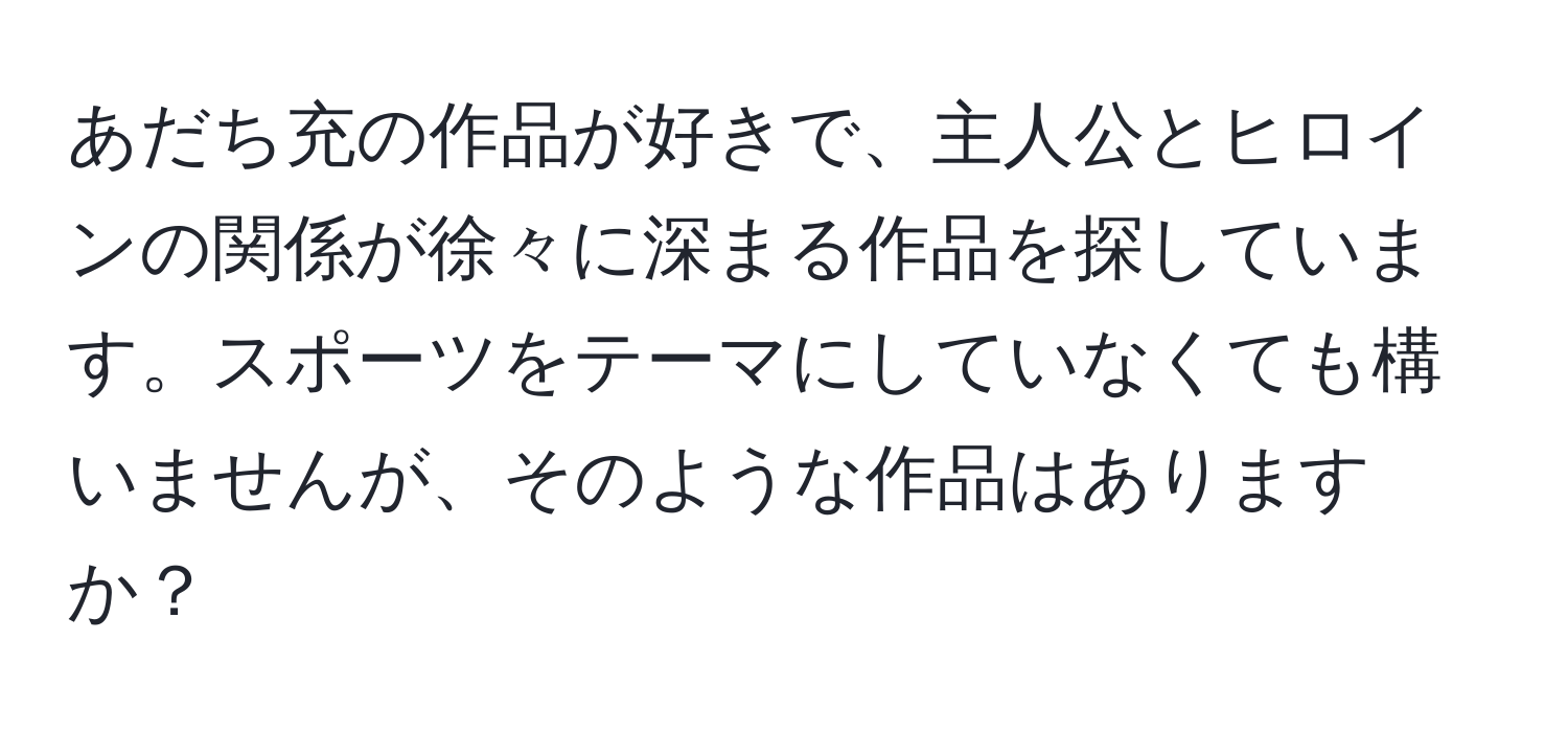 あだち充の作品が好きで、主人公とヒロインの関係が徐々に深まる作品を探しています。スポーツをテーマにしていなくても構いませんが、そのような作品はありますか？