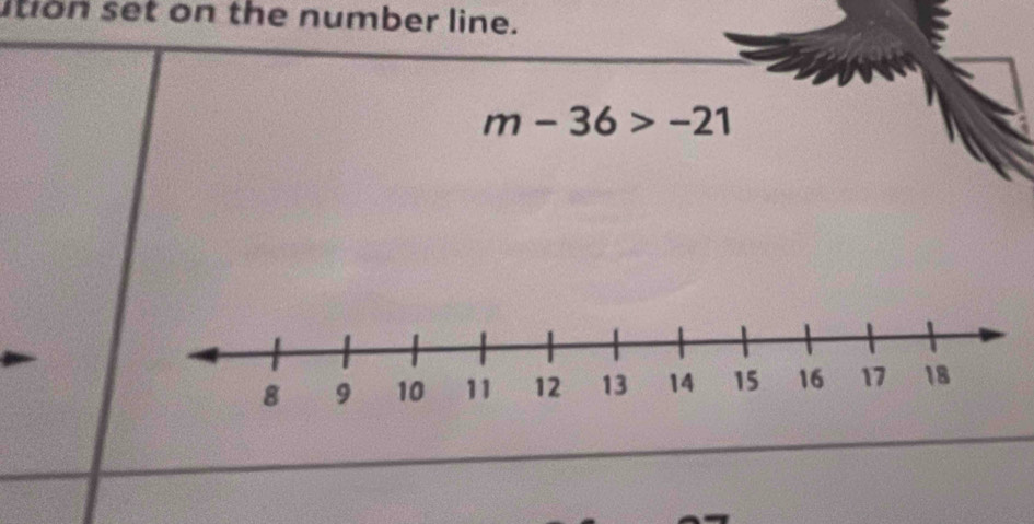 ition set on the number line.
m-36>-21