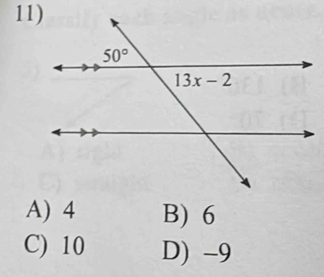 A) 4 B) 6
C) 10
D) -9