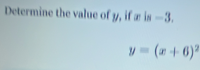 Determine the value of y, if æ is — 3.
y=(x+6)^2