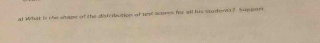 What is the shape of the distribution of test scores for all his students? Support