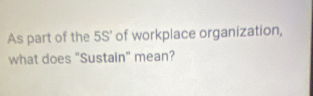 As part of the 5S ' of workplace organization, 
what does "Sustain" mean?