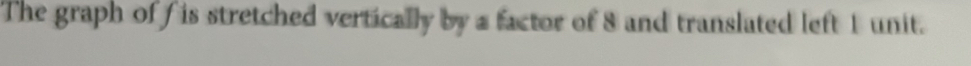 The graph of f is stretched vertically by a factor of 8 and translated left 1 unit.
