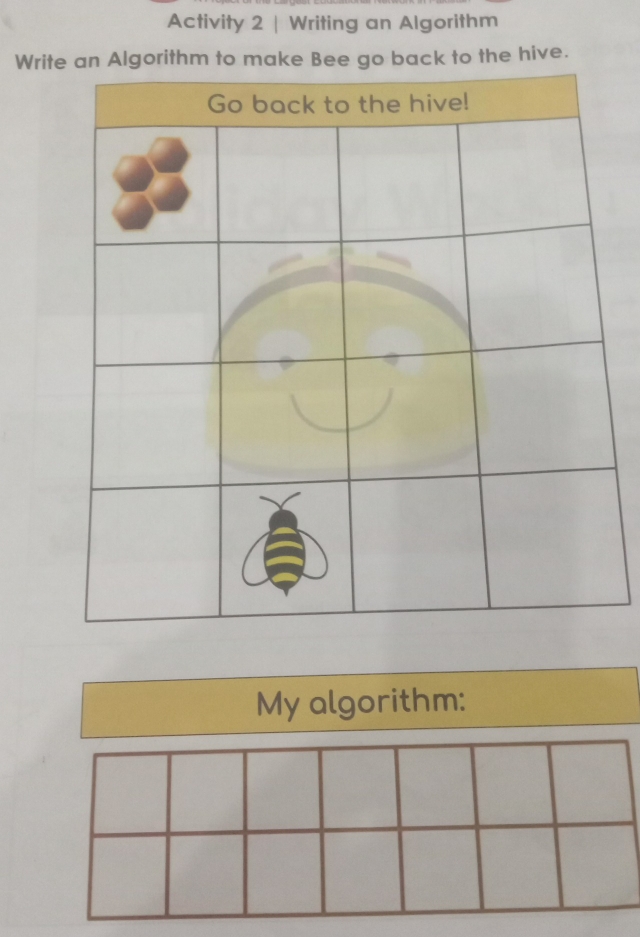 Activity 2 | Writing an Algorithm 
Write to the hive. 
My algorithm: