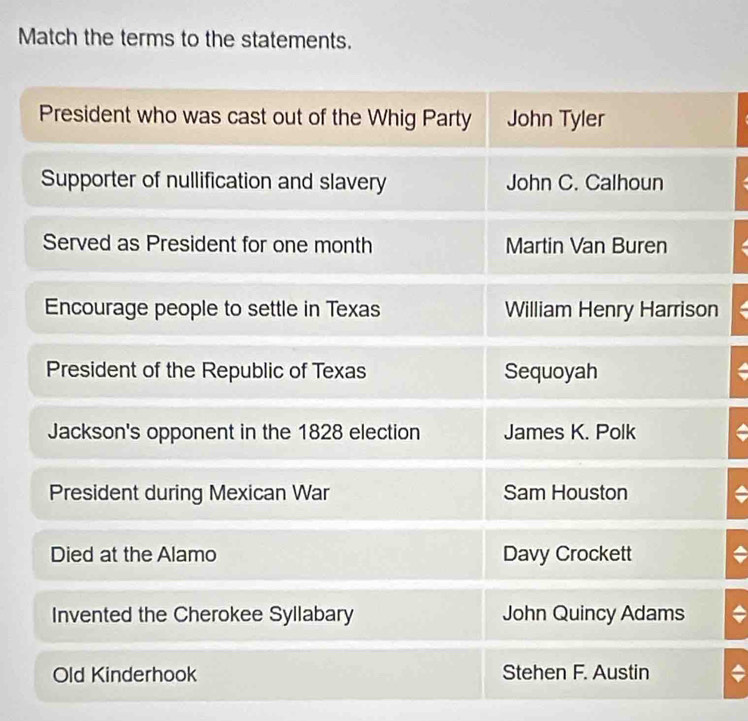 Match the terms to the statements.
n
a

a