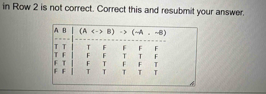 in Row 2 is not correct. Correct this and resubmit your answer.