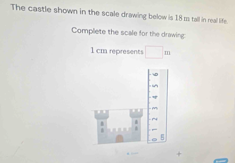 Solved: The castle shown in the scale drawing below is 18 m tall in ...